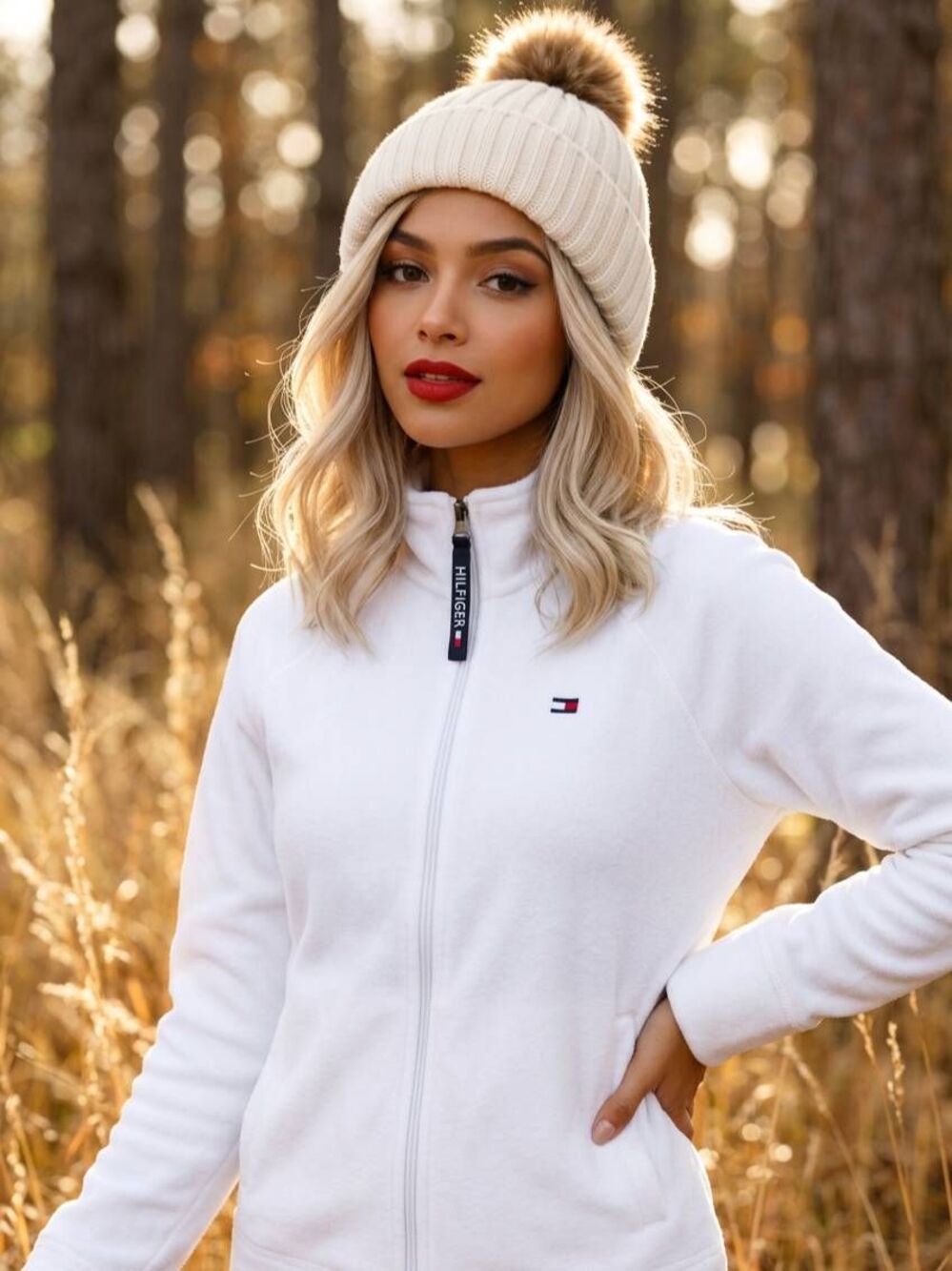 🔥NWT Tommy Hilfiger Sport White Zippered Fleece Jacket Large